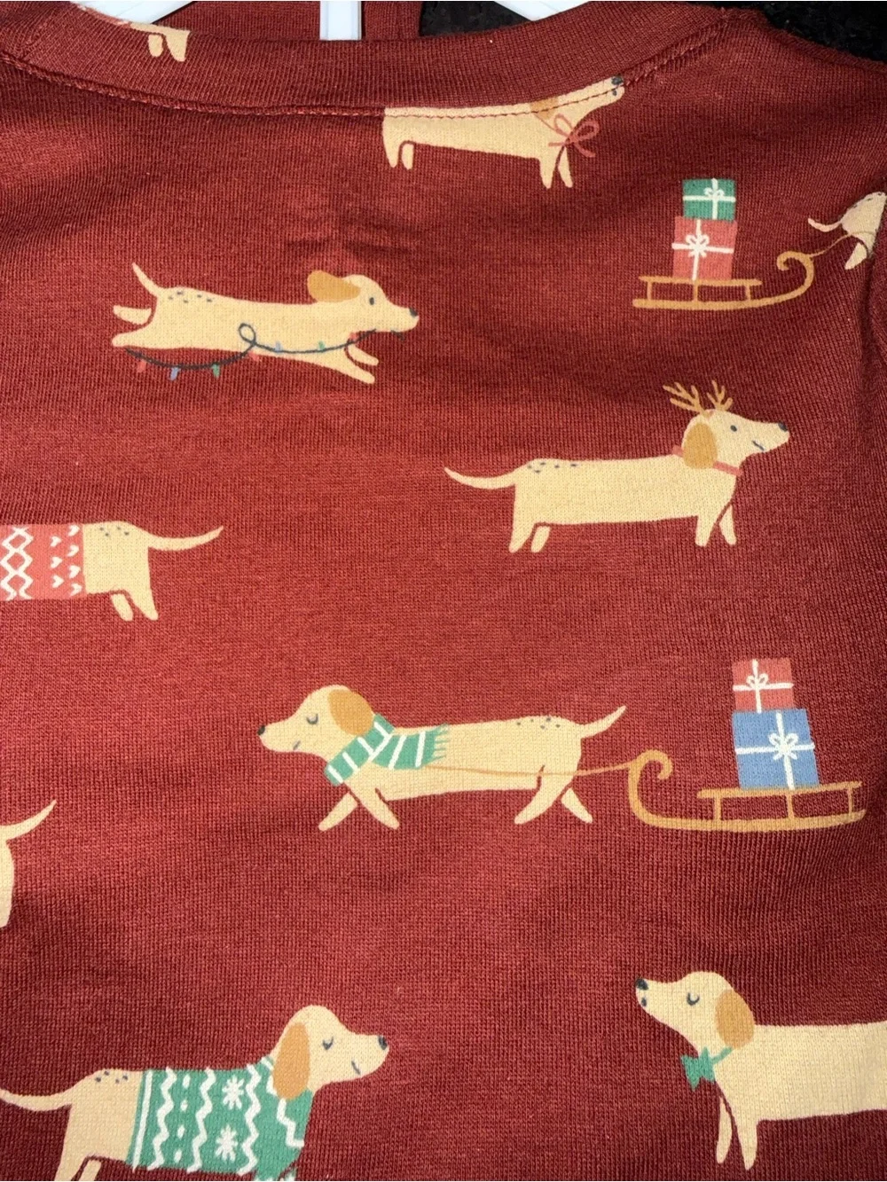 NEW Burgundy Dachshund Christmas Print Pajama Set  Long Sleeve & Pants SZ 12M